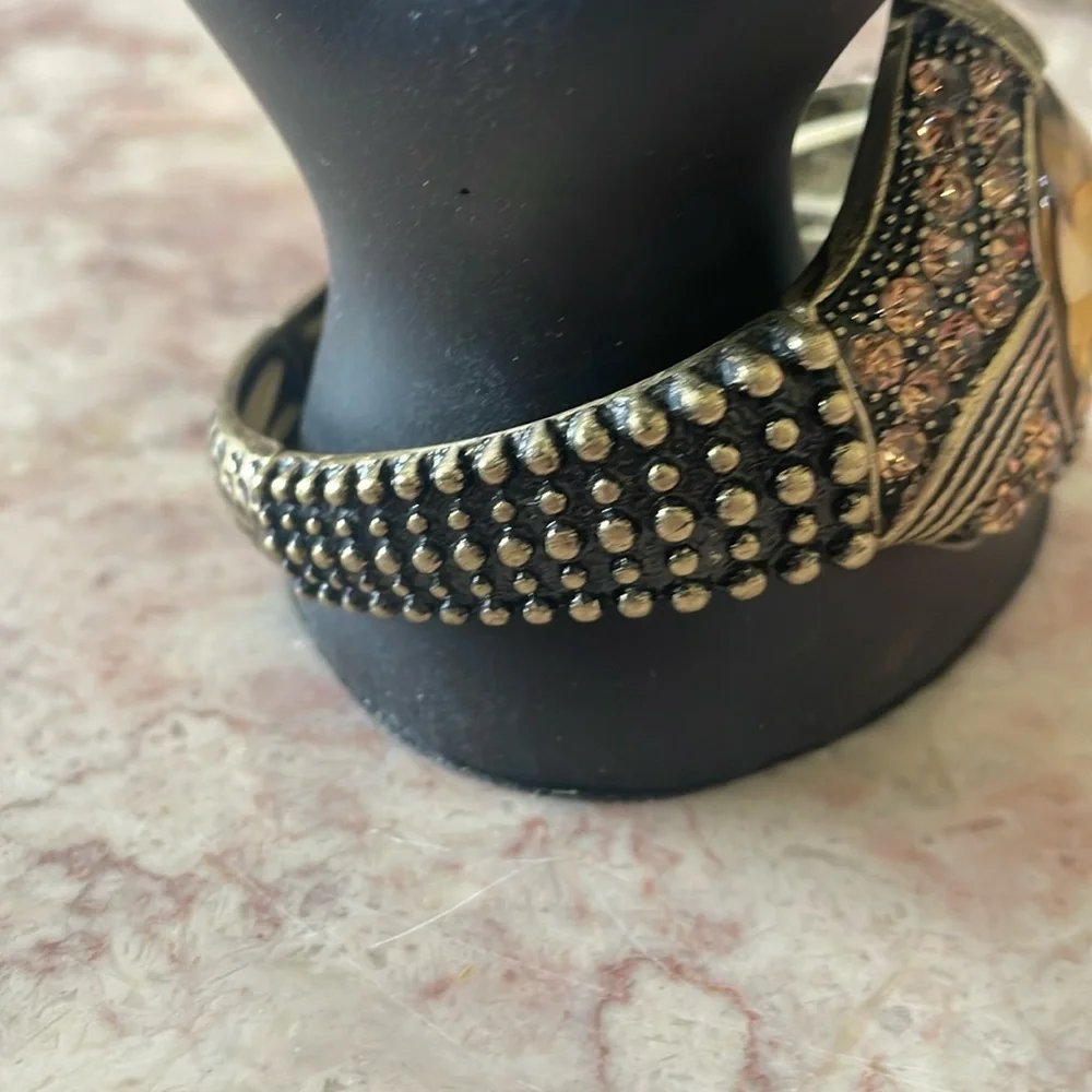 EUC Vintage Elegant Yellow & Brown Ring Cuff Bracelet W/Large Yellow Gemstones - Picture 7 of 13